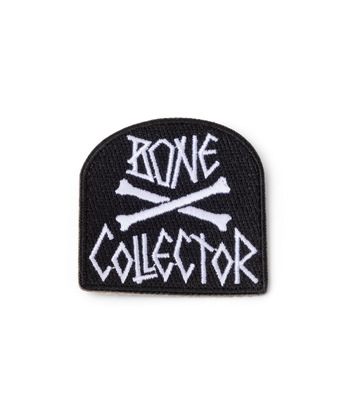 embriodered patch made for dogs with cross bones and bone collector text