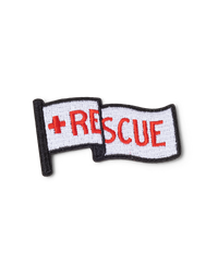 an embroidered patch that reads rescue inside a flag for rescue dogs